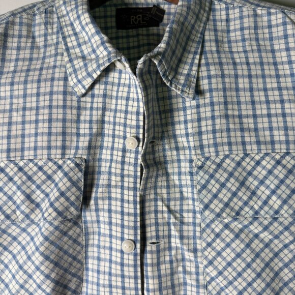 Double RL Ralph Lauren Short Sleeve Blue & White Check Linen Blend Size Large - Picture 8 of 15